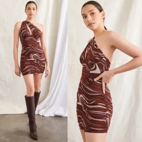 brown marble mini dress Marmo Draped Mini Dress in Chocolate By DISSH main image 0